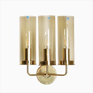 Mid-Century Swedish Wall Lamps in Brass and Glass by Hans-Agne Jakobsson