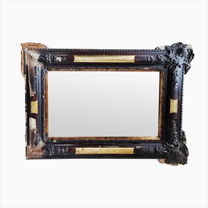 Biedermeier Spiegel mit Rahmen aus Blattgold & dunklem Holz, 19. Jh