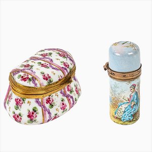 Small 19th Century Perfume Bottle and Pill Box, Set of 2