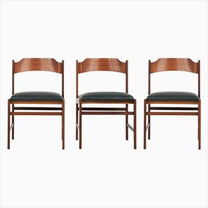 Stühle aus Massivholz mit Dunkelgrünem Kunstlederbezug, 1960er, 3er Set