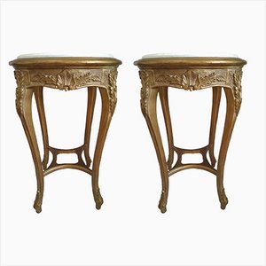 Mesas francesas estilo Luis XV vintage de mármol. Juego de 2