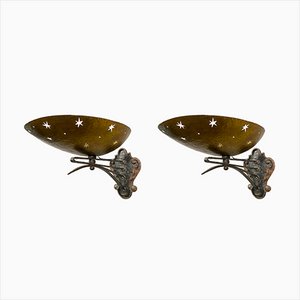 German Art Deco Wall Lamps in Wrought Iron and Brass, 1930s, Set of 2