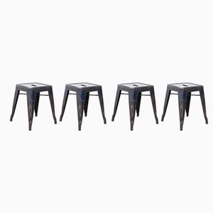 French Metal Cafe Dining Stools from Tolix, 1950s, Set of 4