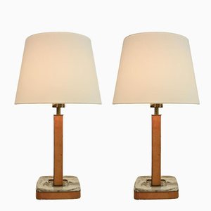 Lampade da tavolo moderne in vetro e pelle di Arvid Böhlmarks, Svezia, anni '40, set di 2