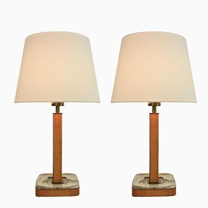 Swedish Modern Glass and Leather Table Lamps from Arvid Böhlmarks, 1940s, Set of 2