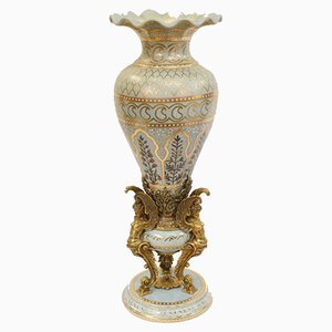Vaso Art Nouveau in porcellana francese con cariatidi alate