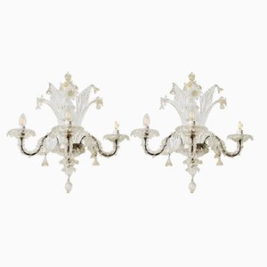 Murano Glass and Gold Leaf Wall Lights, 1930s, Set of 2