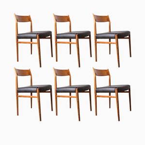 Danish Teak and Skai Chairs 418 Model by Arne Vodder for Sibust, 1960s, Set of 6