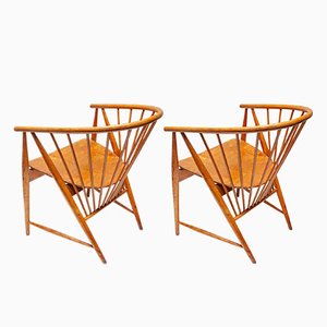 Set of Armchairs Model Sun Feather attributed to Sonna Rosen from Nässjö Stolfabrik, Sweden, 1954