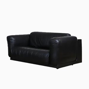 Sofá Gradual italiano de cuero negro de Cini Boeri para Knoll, años 70. Juego de 2