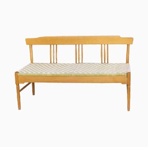 Beech Bench with Seat in Woven Fabric, Italy, 1950s