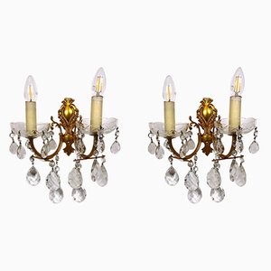 Brass and Crystal Wall Lamps from Palwa, 1960s, Set of 2