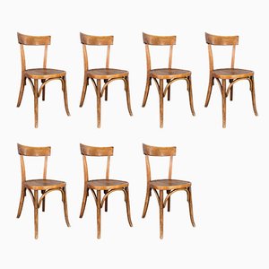 Vintage French Slim Back Bentwood Dining Chairs, 1950s, Set of 7