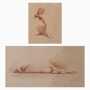 Jean Auguste Vyboud, Nude Life Studies, Radierungen, 2er Set