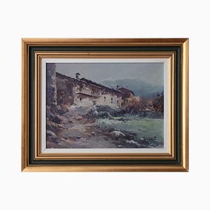 Spanish Farm Building, Oil on Board, 20th Century, Framed