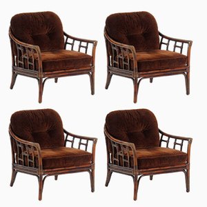 Vintage Bamboo Rattan Armchairs, 1970s, Set of 4