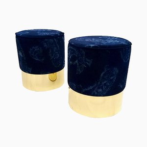 Poufs aus Messing und Samt, Italien, 2er Set