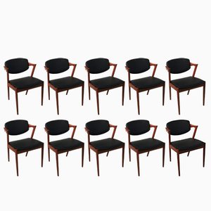 Sillas de comedor de teca de Kai Kristiansen para Schou Andersen, restauradas con tapicería personalizable, años 60. Juego de 10