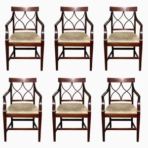 English Sheraton Style Dining Chairs in Mahogany, 1980s, Set of 6