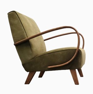 Bentwood Armchair with Forest Green Velvet Upholstery by Jindřich Halabala, 1930s