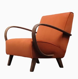 Bentwood Armchair with Rusty Orange Velvet Upholstery by Jindřich Halabala, 1930s
