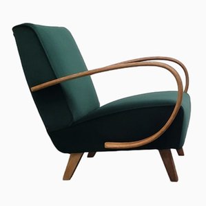 Bentwood Armchair with Emerald Green Velvet Upholstery by Jindřich Halabala, 1930s