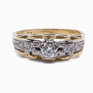 Vintage Two-Tone 14K Gold Ring with 0.40K Brilliant Cut Diamonds, 1960s