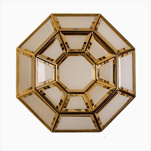 Flush Mount in White Hexiconal Glass and Brass from Limburg