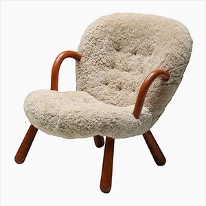 Sheepskin Arctander Clam Chair by Philip Arctander, Denmark, 1944