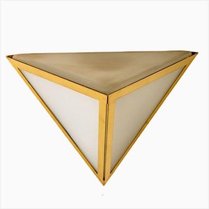 Triangle Wall Lights in White Glass and Brass from Glashütte Limburg, 1970s