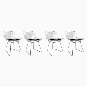 Sillas de cuero y cromo de Harry Bertoia para Knoll. Juego de 4