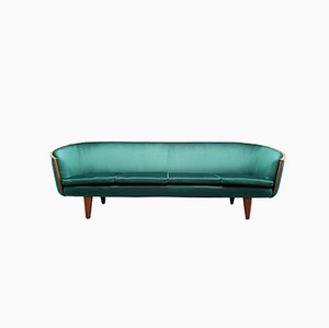 Mid-Century Curved French Sofa in Green Velvet