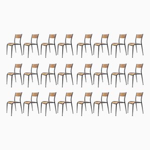 French Black Tapered Leg School Dining Chairs from Mullca, 1950s, Set of 24