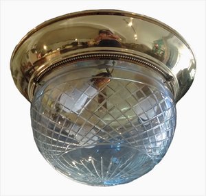 Deckenlampe mit Drei Messing Leuchten und Murano Glaskuppel