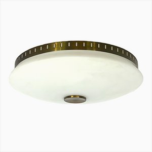 Round Lido Opaline Glass Ceiling Lamp from Stilux Milano, 1960s