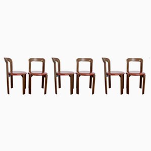 Vintage Dining Chairs With Terracotta Imitation Leather Seats by Bruno Rey for Dietiker, Set of 6