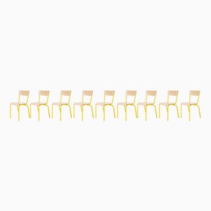 French Yellow Mullca Stacking Chair, 1970s, Set of Nine
