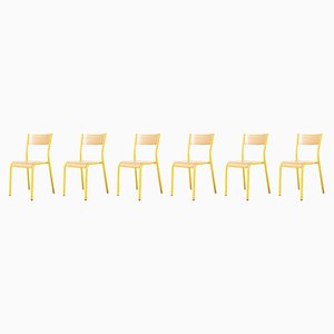 French Yellow 510 Stacking Dining Chairs from Mullca, 1970s, Set of 6