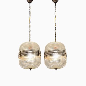 Vintage Italian Glass Light Pendant Lamps, Set of 2