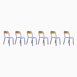 French Deep Blue Stacking Chairs from Mullca, 1970s, Set of 6