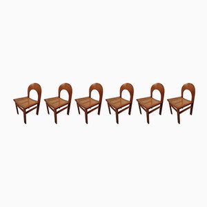 Dining Chairs in Curved Wood & Straw in the Style of Stilwood, Vienna, 1970s, Set of 6
