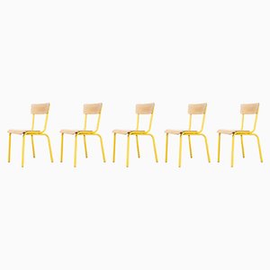 French Yellow Mullca Stacking Chair, 1970s, Set of Five