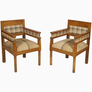 Set of Vintage Olive Wood Country Armchairs, 1920s