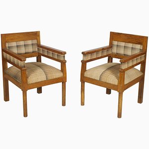 Vintage Olive Wood Country Armchairs, 1920s, Set of 2