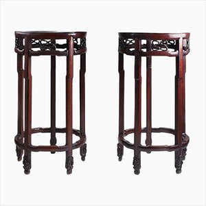Chinese Porcelain Planters with Rosewood Pedestals, 1900s, Set of 2
