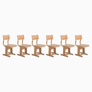 Wooden School Chairs, 1950s, Set of 6