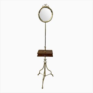 Antique Mahogany and Brass Adjustable Mirror on Stand