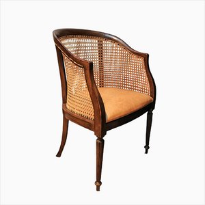 19th Century Bergère Beech Armchair With Tan Leather Seat, 1800s