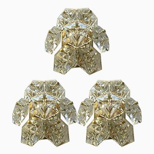 Mid-Century German Faceted Crystal and Brass Sconces from Kinkeldey, Set of 3
