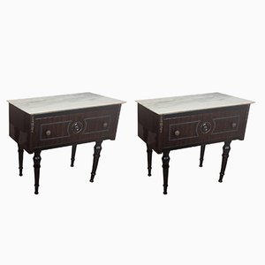 Mid-Century Italian Art Deco White Marble Top Nightstands Tables, Set of 2